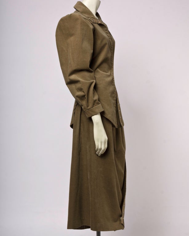 Brown Norma Kamali Vintage 1980s Avant Garde Top and Skirt Suit Set