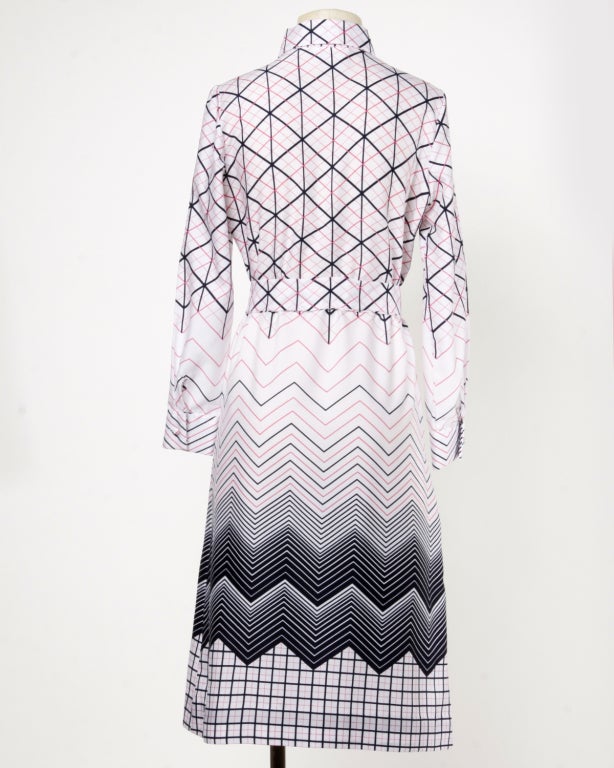Lanvin Vintage 1970's Mod Geometric Op Art Print Shirt Dress 2