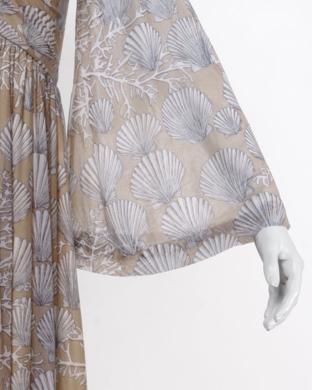 Robert David Morton Vintage 70s Sheer Seashell Print Maxi Dress 3