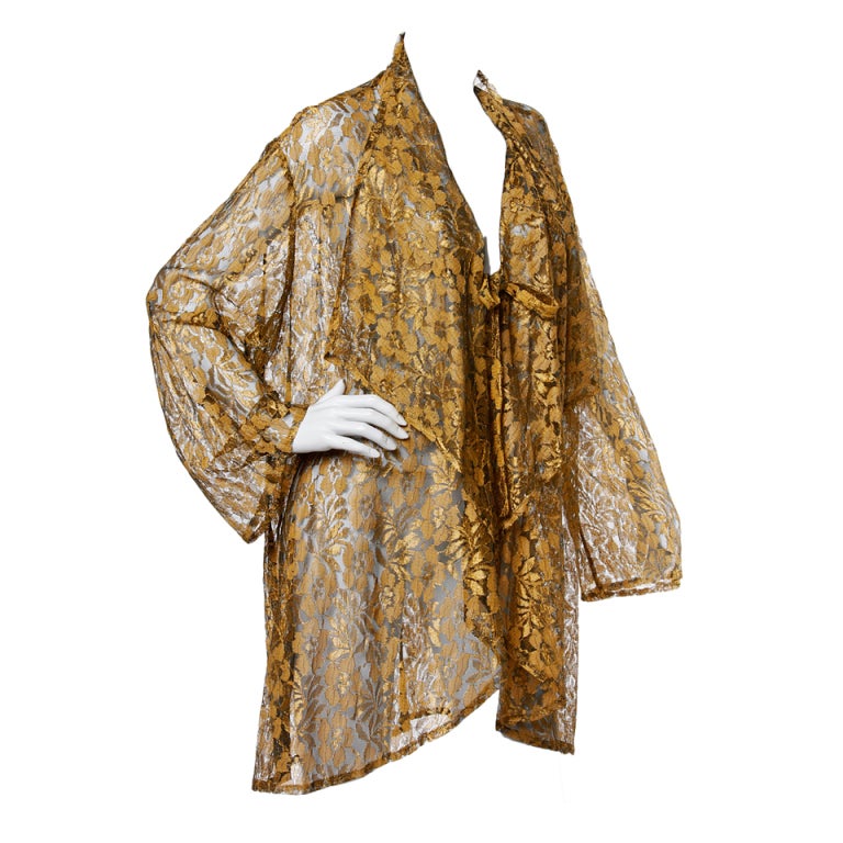 Mary McFadden Vintage 1980s Sheer Metallic Lace Duster Jacket