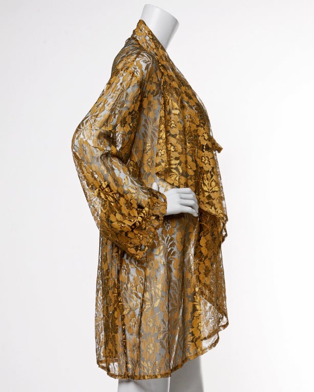 Mary McFadden Vintage 1980s Sheer Metallic Lace Duster Jacket 1