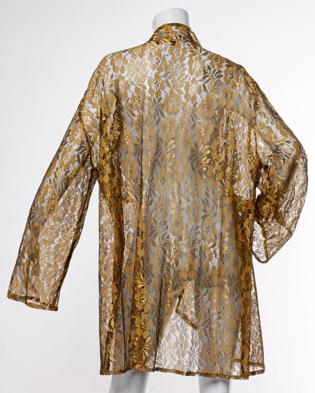Mary McFadden Vintage 1980s Sheer Metallic Lace Duster Jacket 2