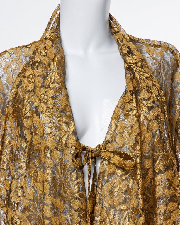 Mary McFadden Vintage 1980s Sheer Metallic Lace Duster Jacket 4
