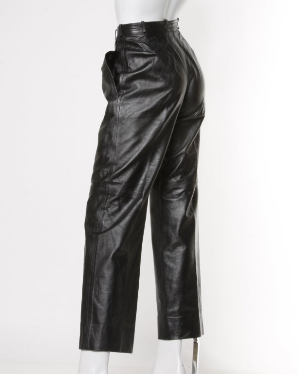 Yves Saint Laurent Vintage 1980's Schwarzes Leder Lammfell Hose im Zustand „Hervorragend“ in Sparks, NV