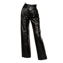 Yves Saint Laurent Vintage 1980's Schwarzes Leder Lammfell Hose