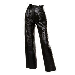 Yves Saint Laurent Vintage 1980's Black Leather Lambskin Pants