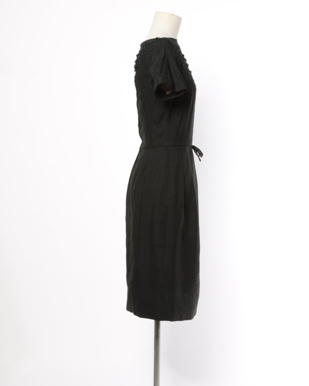 Marusia Vintage 1950's Black Dupioni Silk + Sequin Wiggle Dress 1
