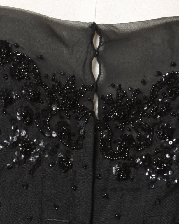 Marusia Vintage 1950's Black Dupioni Silk + Sequin Wiggle Dress 3