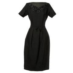 Marusia Vintage 1950's Black Dupioni Silk + Sequin Wiggle Dress