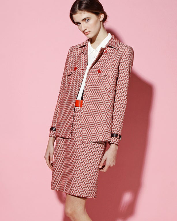 Miu Miu 1996 Iconic Geometric Print Vintage Jacket + Skirt Suit In Excellent Condition In Sparks, NV