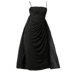 Retro 1960's Edward Abbott Black Silk Cape Train Draped Dress