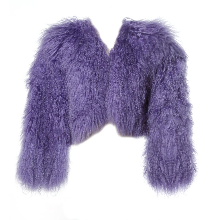 purple feather jacket