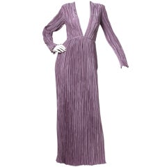 Mary McFadden Vintage Purple Pleated Plunging Neck Maxi Dress 5