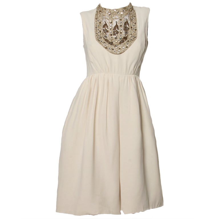 Morton Myles Vintage 1960's Silk Metallic Rhinestone Bib Dress