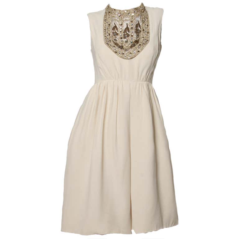 Morton Myles Vintage 1960's Silk Metallic Rhinestone Bib Dress For Sale ...