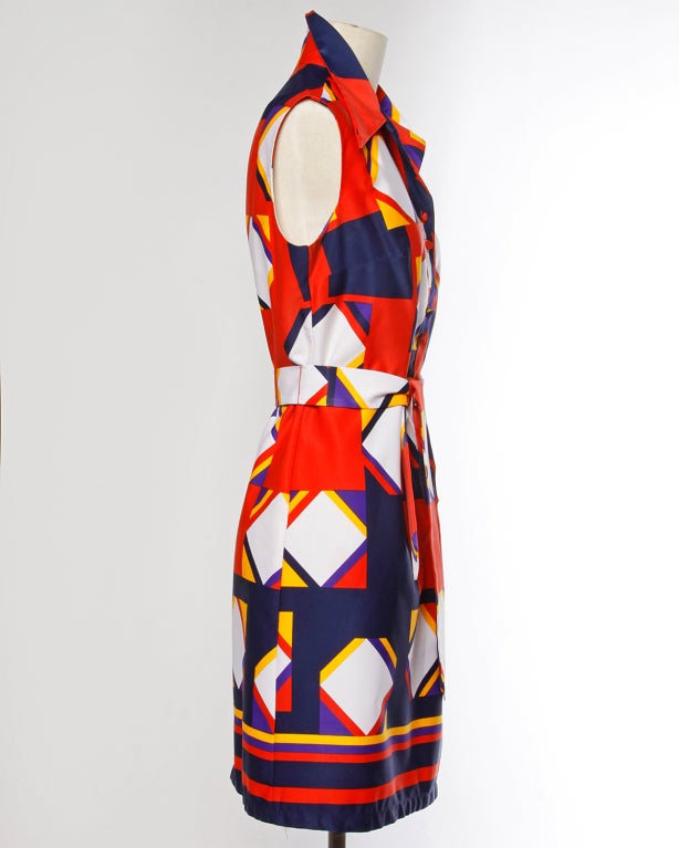 Lanvin Vintage 70s Geometric Print Shirt Sun Dress In Excellent Condition In Sparks, NV