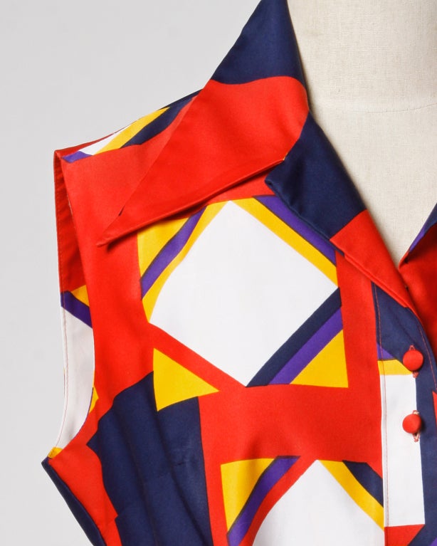 Lanvin Vintage 70s Geometric Print Shirt Sun Dress 3