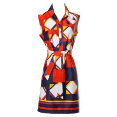 Lanvin Vintage 70s Geometric Print Shirt Sun Dress