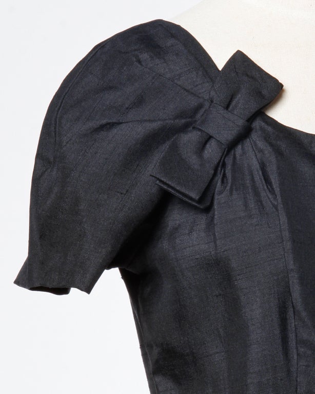 Suzy Perette Vintage 1950's Black Raw Silk Bows Wiggle Dress 1