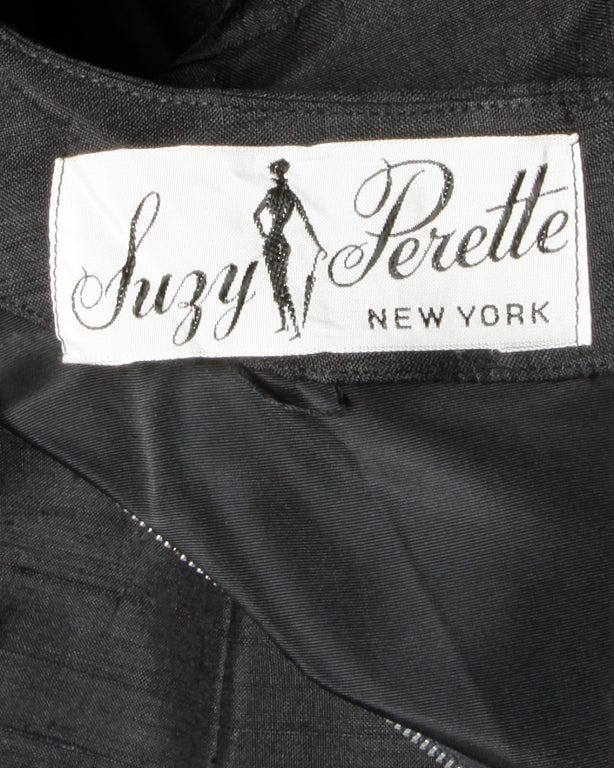 Suzy Perette Vintage 1950's Black Raw Silk Bows Wiggle Dress 3