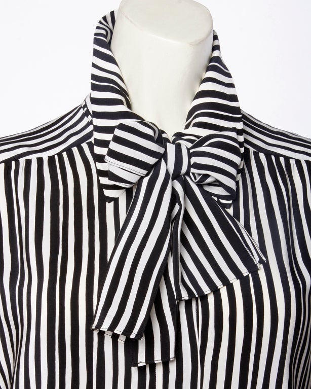 Adolfo Vintage 1980's Silk Striped Skirt Top Sash 3Pc Suit Set 1