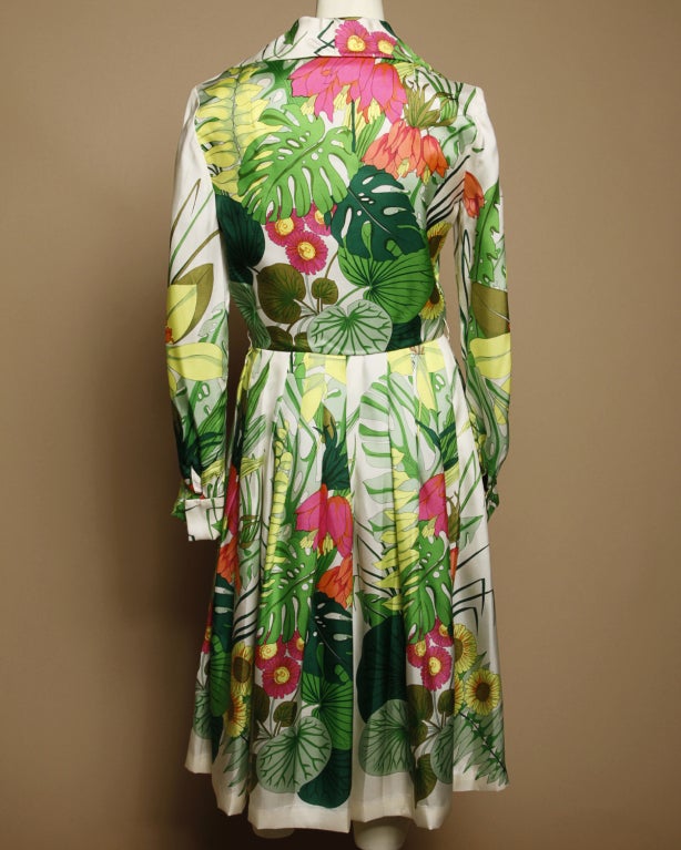 Vintage 1960er Jahre Kiki Hart Seide Tropical Botanical Print Kleid