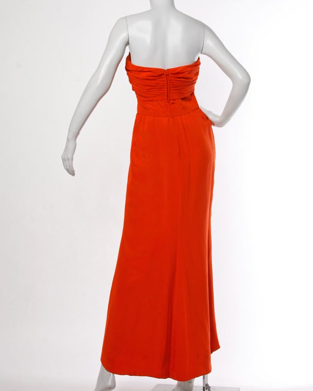 Oscar de la Renta Vintage Dress/ 80s Red Silk Strapless Gown 1