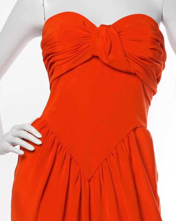 Oscar de la Renta Vintage Dress/ 80s Red Silk Strapless Gown 2