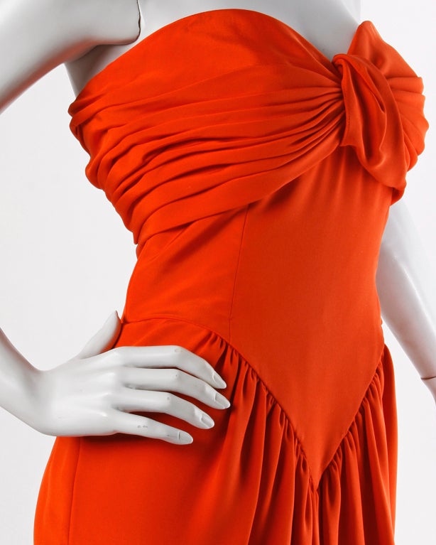 Oscar de la Renta Vintage Dress/ 80s Red Silk Strapless Gown 3