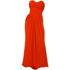 Oscar de la Renta Vintage Dress/ 80s Red Silk Strapless Gown