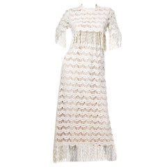 Mollie Parnis Vintage 1960's Scalloped Lace + Fringe Maxi Dress