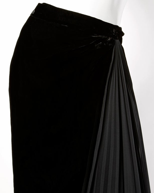 Women's Lanvin Custom Label Black Velvet Skirt w/ Silk Chiffon Train