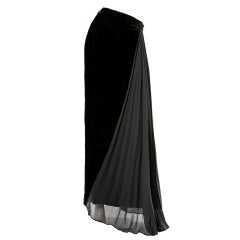Lanvin Custom Label Black Velvet Skirt w/ Silk Chiffon Train