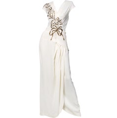 Vintage 1940's Cream Crepe Sequin + Beaded Formal Dress