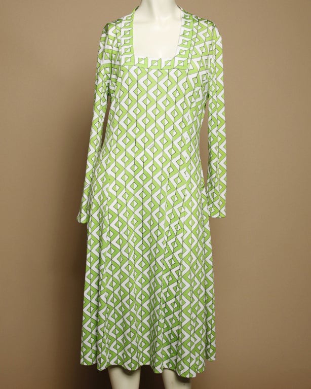 Lime green, white and black geometric print dress by collectible op art-print designer Maurice. Several Maurice signatures throughout the print. Unlined. Back zip closure.

DETAILS:

Circa: 1970s
Label: Maurice
Estimated Size: M
Color: Lime /