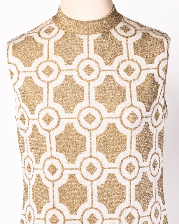 Pierre Balmain Vintage 1960er Jahre Geometrisches Metallic-Gold-Etuikleid 2