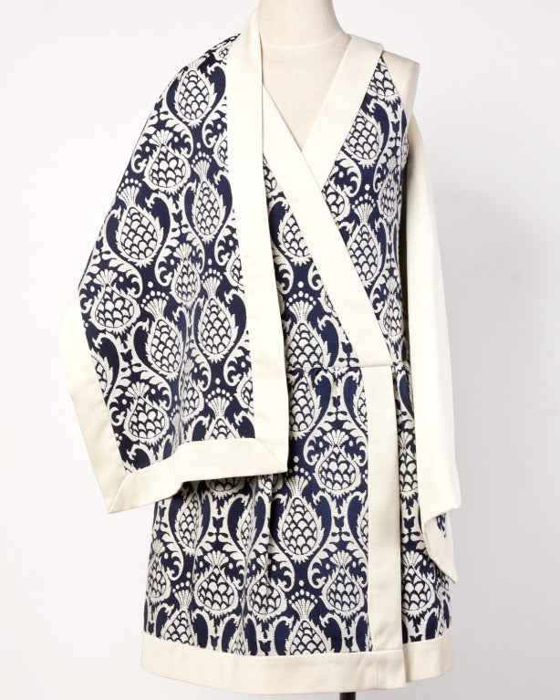 Beige 1960s  Teal Traina Vintage Pineapple Tapestry Dress + Wrap 2-Piece Ensemble