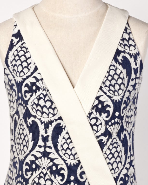 1960s  Teal Traina Vintage Pineapple Tapestry Dress + Wrap 2-Piece Ensemble 4
