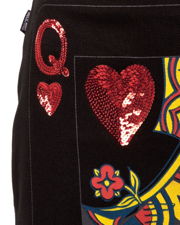 Women's Moschino Vintage Queen of Hearts Sequin Denim Skirt