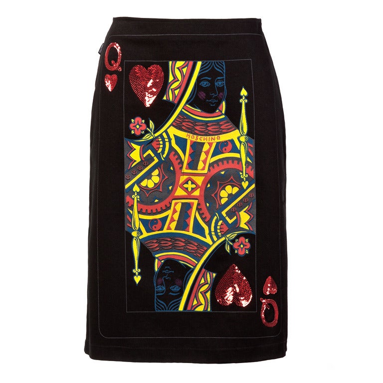 Moschino Vintage Queen of Hearts Sequin Denim Skirt
