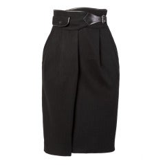 Retro Byblos Buttery Leather + Wool High Waisted Black Pencil Skirt