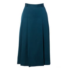 Givenchy 100% Wool Vintage Blue-Green Pleated Midi Skirt