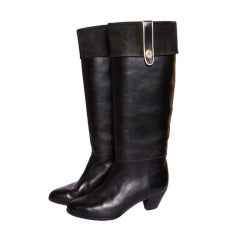 Vintage Christian Dior Black Leather Riding Boots Size 5 6