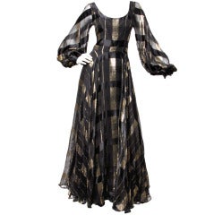 Ruben Panis Dress Vintage 1970's Silk Chiffon Metallic Gown