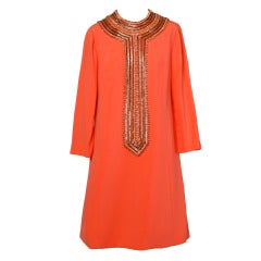 Deadstock Unworn Pristine 1960s Irene Beaded Shift Dress in Tangerine