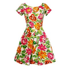 Arnold Scaasi Silk Fit & Flare Mini Dress in Bright Floral Print