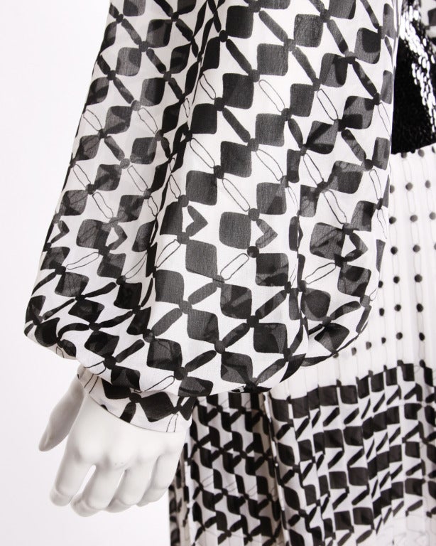 Women's Marcel Fenez for Roland Klein Vintage 70s Graphic Op Art Sequin Maxi Dress