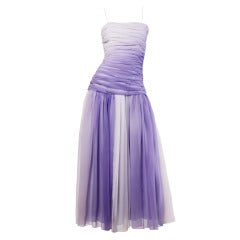 Bill Blass Vintage Purple Ombre Chiffon Ruched Dip Dye Maxi Dress