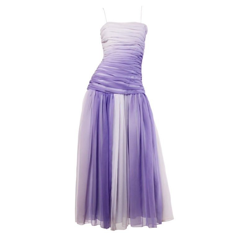 Bill Blass Vintage Purple Ombre Chiffon Ruched Dip Dye