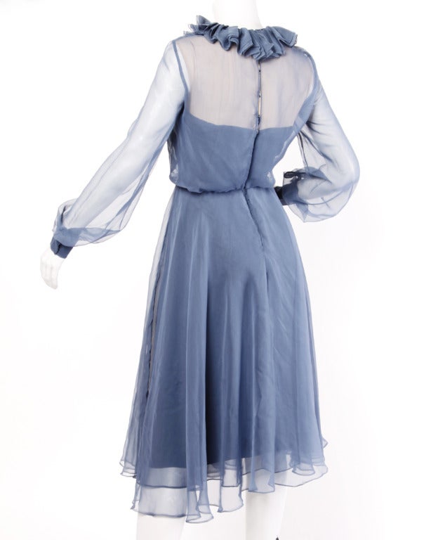 Women's Richilene for Elizabeth Arden 1970s Blue Sheer Silk Midi Dress For Sale